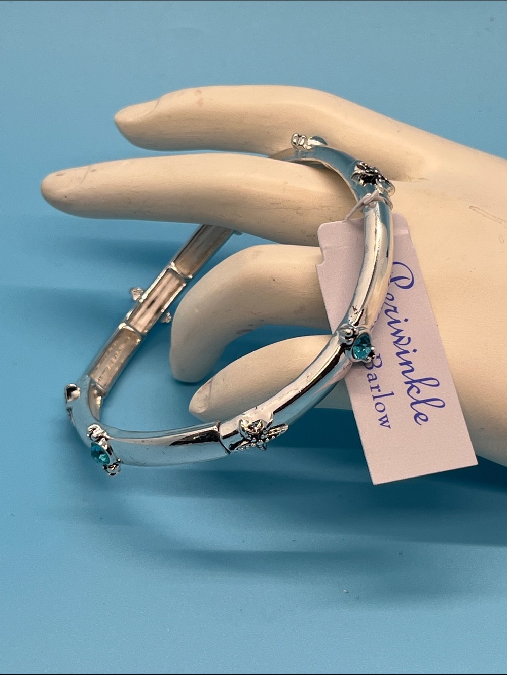 Periwinkle by Barlow Silver Bangle with Teal Blue Accents
